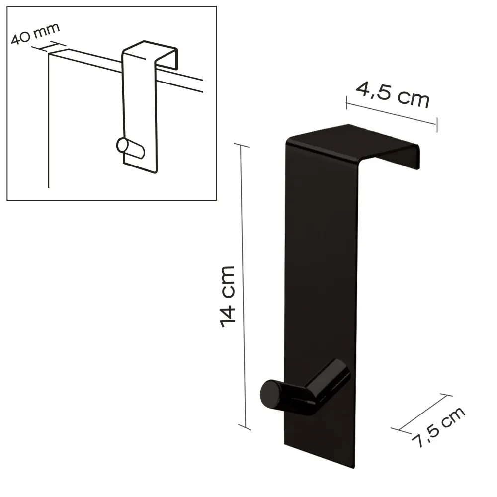 Morgana single overdoor coat hook 40 mm - Matte Zwart