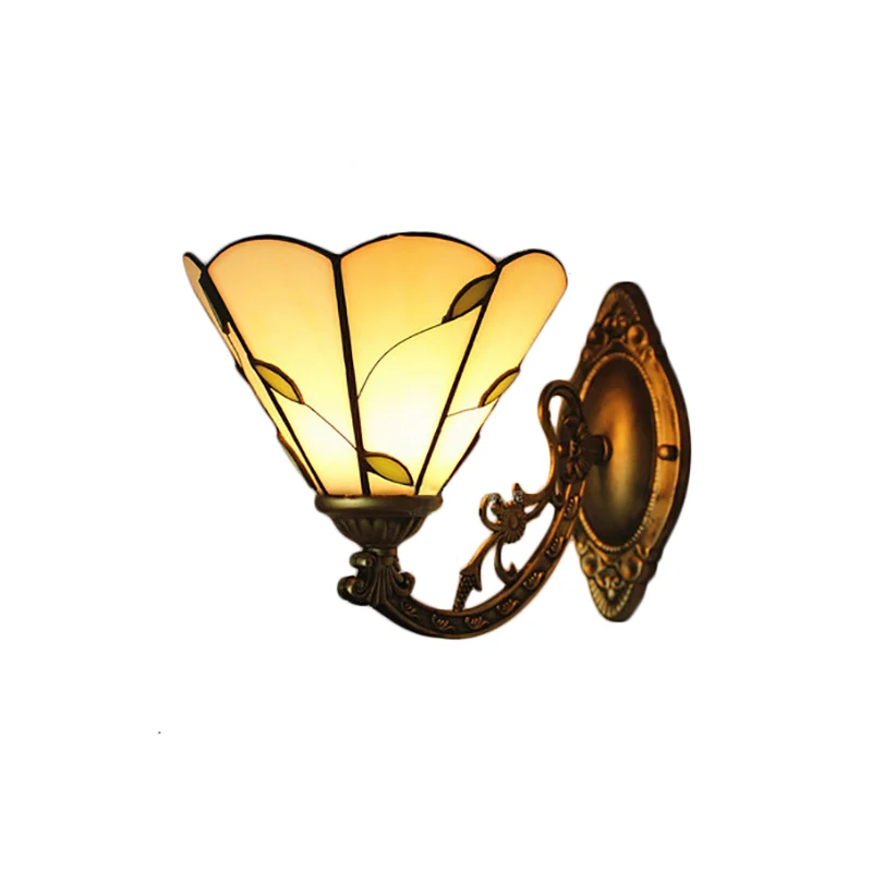 Natuurtint conische wandverlichting met bladmotief Vintage rustieke wandkandelaar met enkel licht