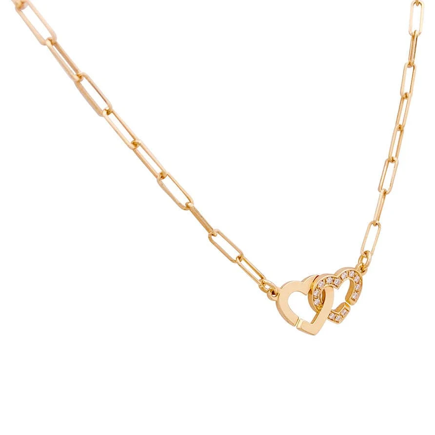 Necklace Dinh Van "Double Coeur" rose verguld, diamonds.