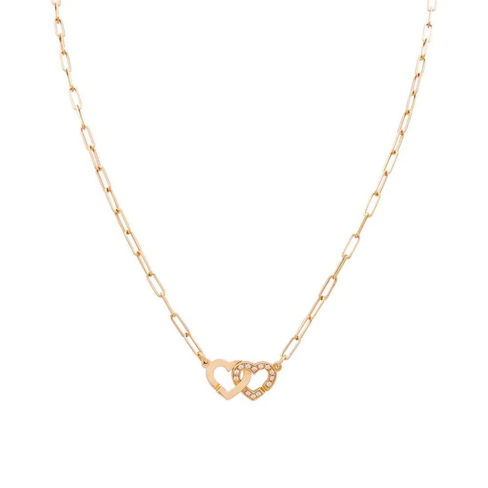 Necklace Dinh Van "Double Coeur" rose verguld, diamonds.