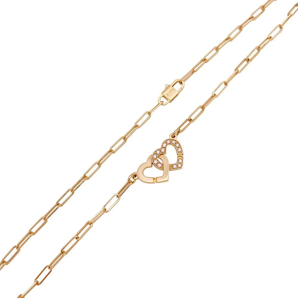 Necklace Dinh Van "Double Coeur" rose verguld, diamonds.