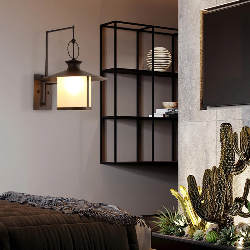 One Bulb Opal Glass Sconce Light Vintage Royal Zwart Cone/Cylinder Outdoor Wall Lamp Black