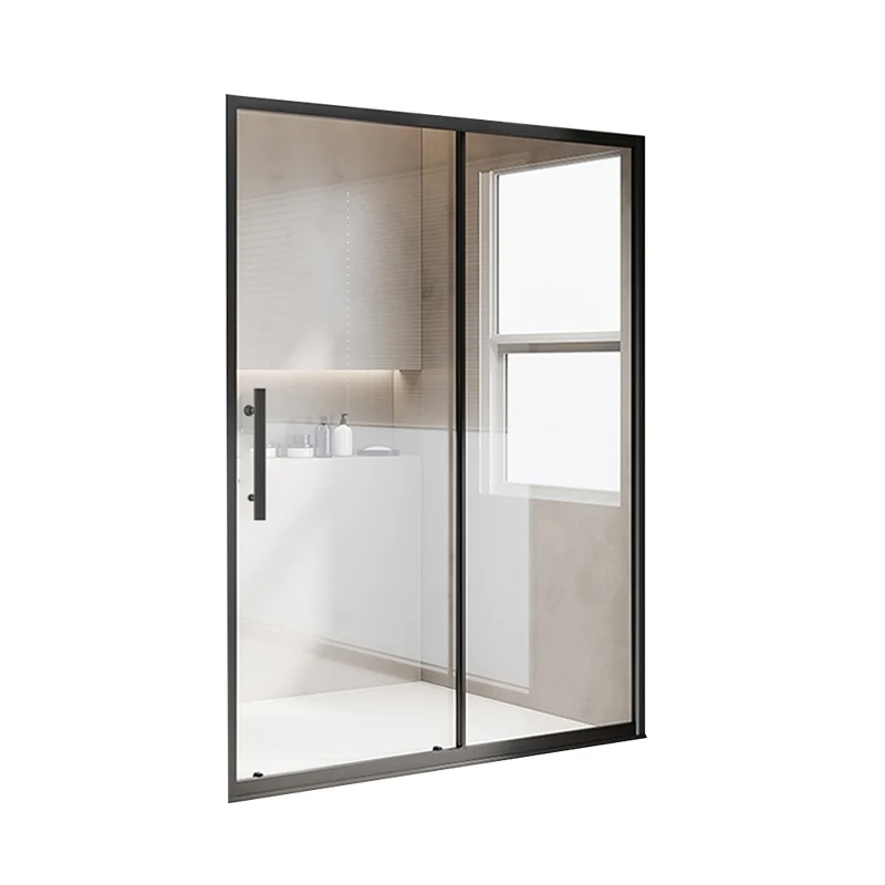 One-shaped Sliding Shower Bath Door Transparent Tempered Glazen Shower Door Silver