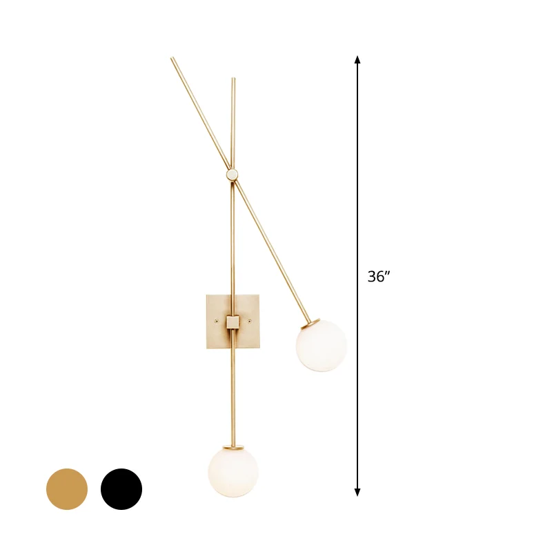 Opal Glass Bubble Wall Lighting Minimalist 2 Bulbs Sconce Light Fixture Black/Gold Metalen Arm Black