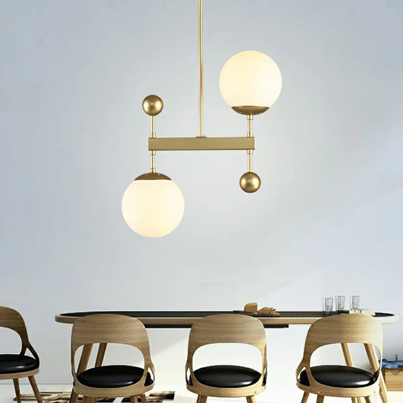 Opaline Glass Spherical Pendant Light Clean 2-Head Chandelier Light Dining Room Black