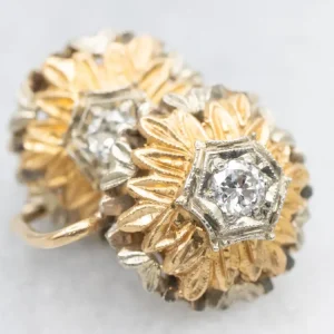 Ornate Oud Two Tone Diamond Flower Drop Earrings