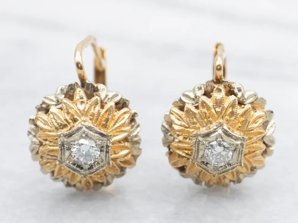 Ornate Oud Two Tone Diamond Flower Drop Earrings