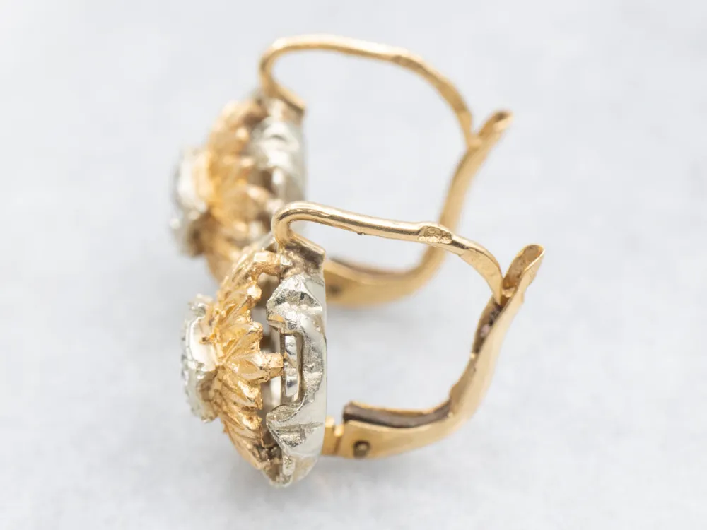 Ornate Oud Two Tone Diamond Flower Drop Earrings