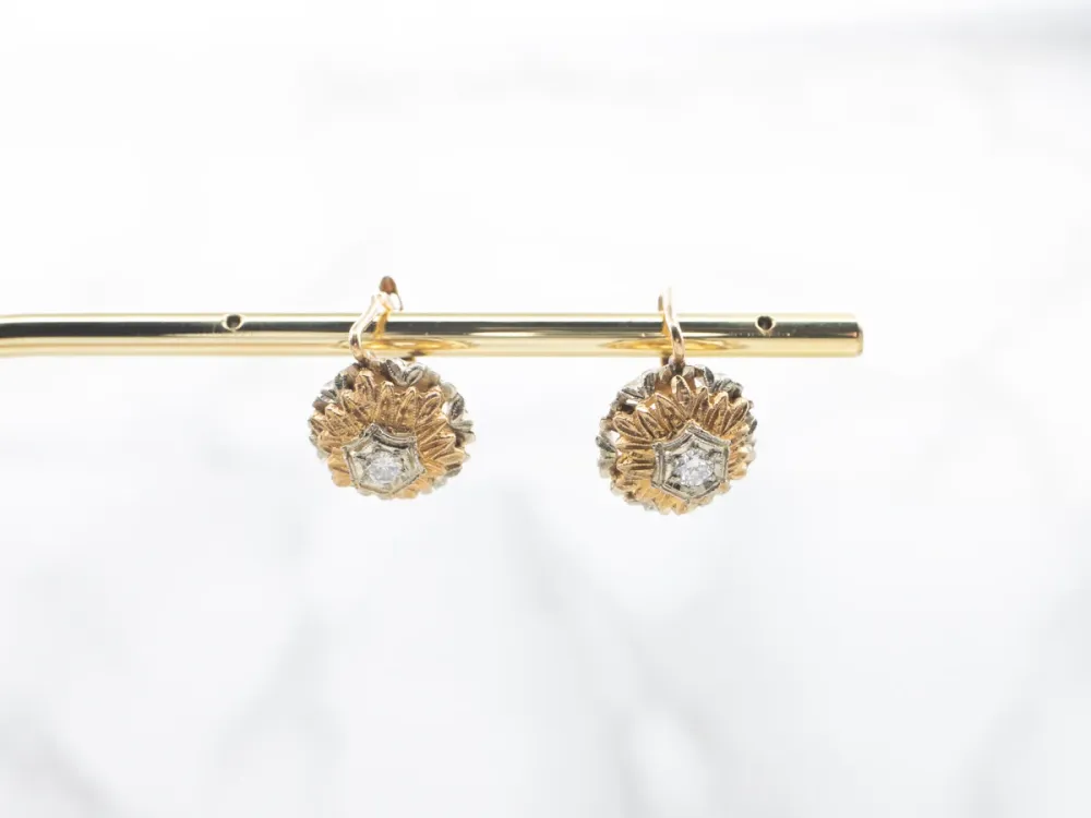 Ornate Oud Two Tone Diamond Flower Drop Earrings