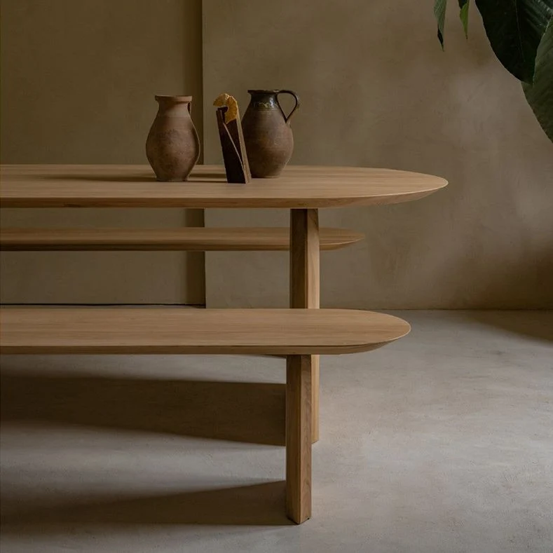 Oval Double Pedestal Contemporain Dining Table Wood Color Fixed Table Solid Wood 47