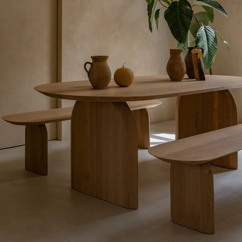 Oval Double Pedestal Contemporain Dining Table Wood Color Fixed Table Solid Wood 47