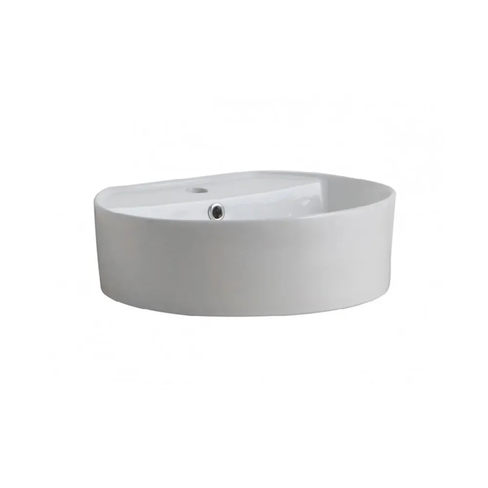 Oval single-hole countertop sink glossy white keramisch cm 48.5x44