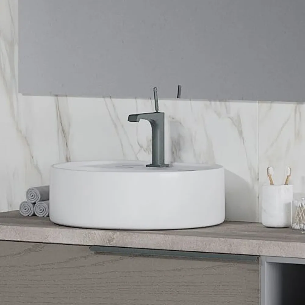 Oval single-hole countertop sink spiegelend white ceramic cm 48.5x44