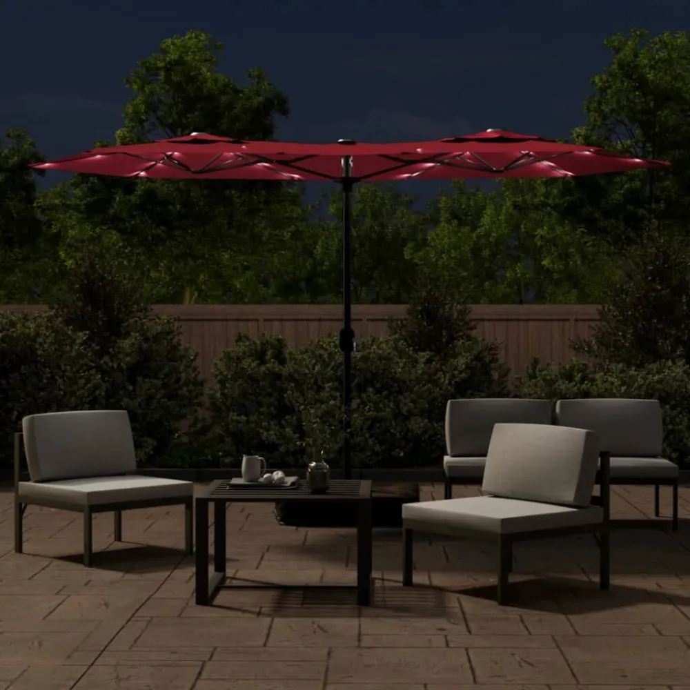 Parasol dubbel dak met LED 316x240 cm bordeauxrood