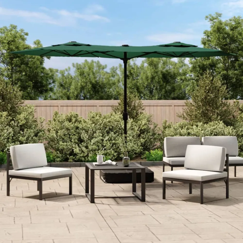 Parasol dubbel met LED's 316x240 cm groen