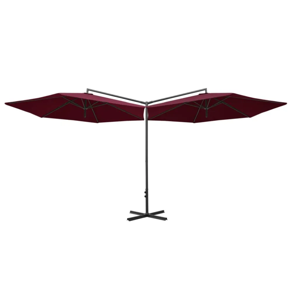 Parasol dubbel met stalen paal 600 cm bordeauxrood