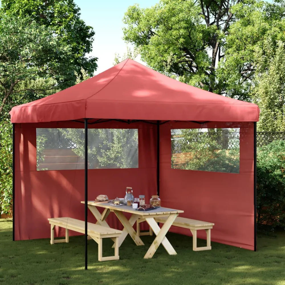 Partytent inklapbaar pop-up met 2 zijwanden bordeauxrood