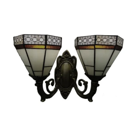Piramidewandlamp van gebrandschilderd glas, 2 lampen, Tiffany traditionele wandkandelaar amber/blauw voor slaapkamer