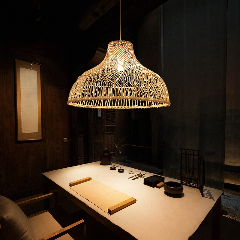 Potdeksel Rotan hanglamp Eenvoud 1-lichts houten hanglamp voor theesalon