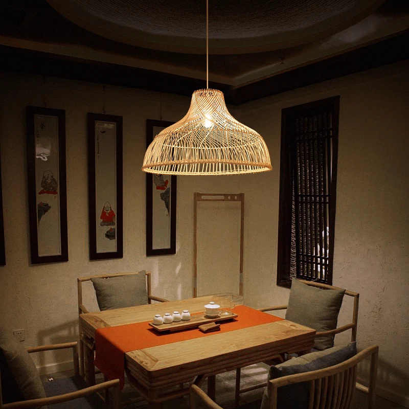 Potdeksel Rotan hanglamp Eenvoud 1-lichts houten hanglamp voor theesalon