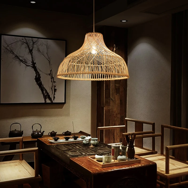 Potdeksel Rotan hanglamp Eenvoud 1-lichts houten hanglamp voor theesalon