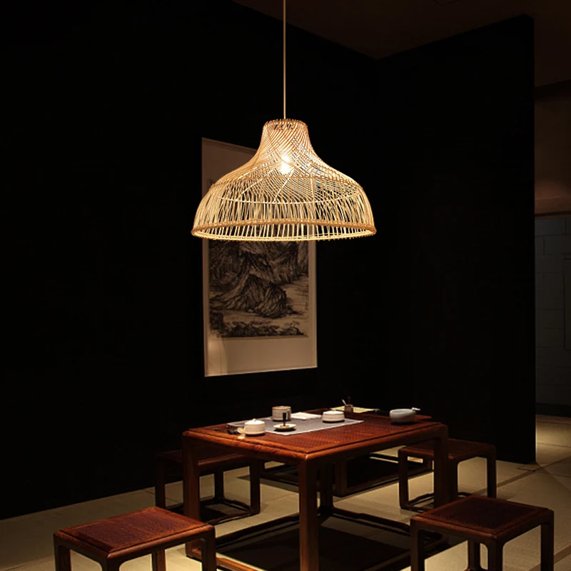 Potdeksel Rotan hanglamp Eenvoud 1-lichts houten hanglamp voor theesalon