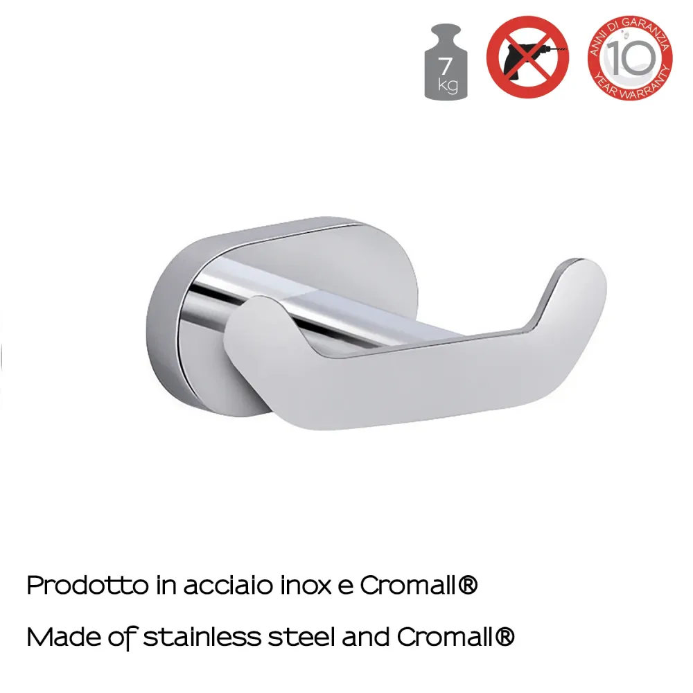 Practical double wall coat rack, Gedy Bernina stainless staal chrome