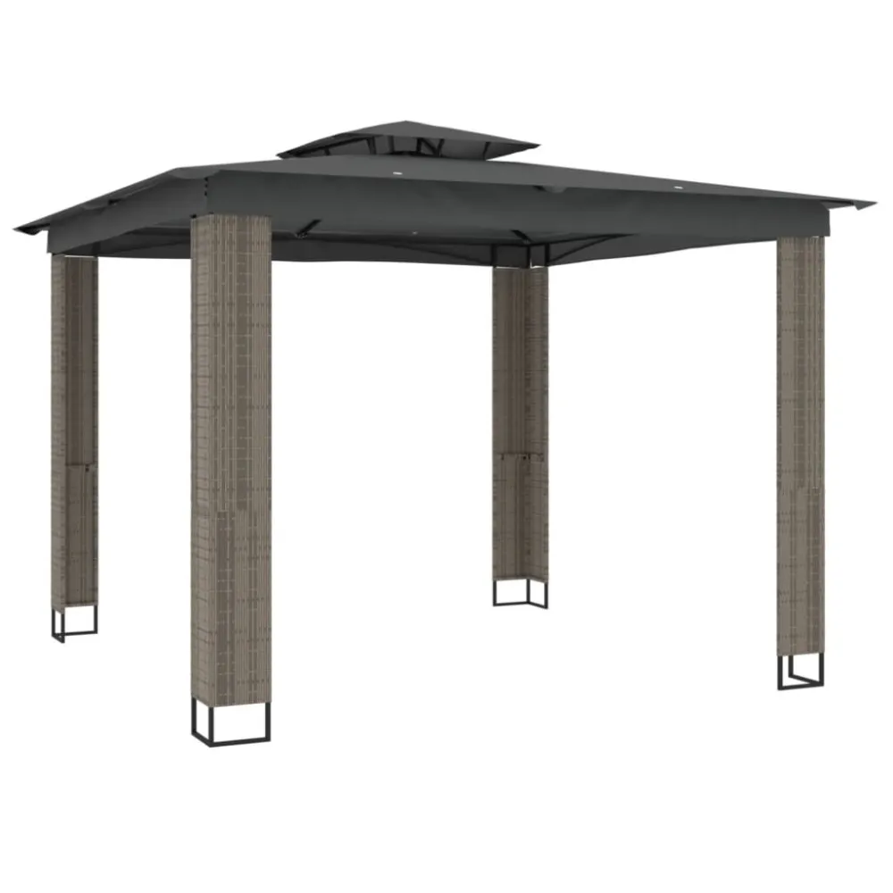 Prieel met dubbel dak 2,94x2,94 m staal antracietkleurig