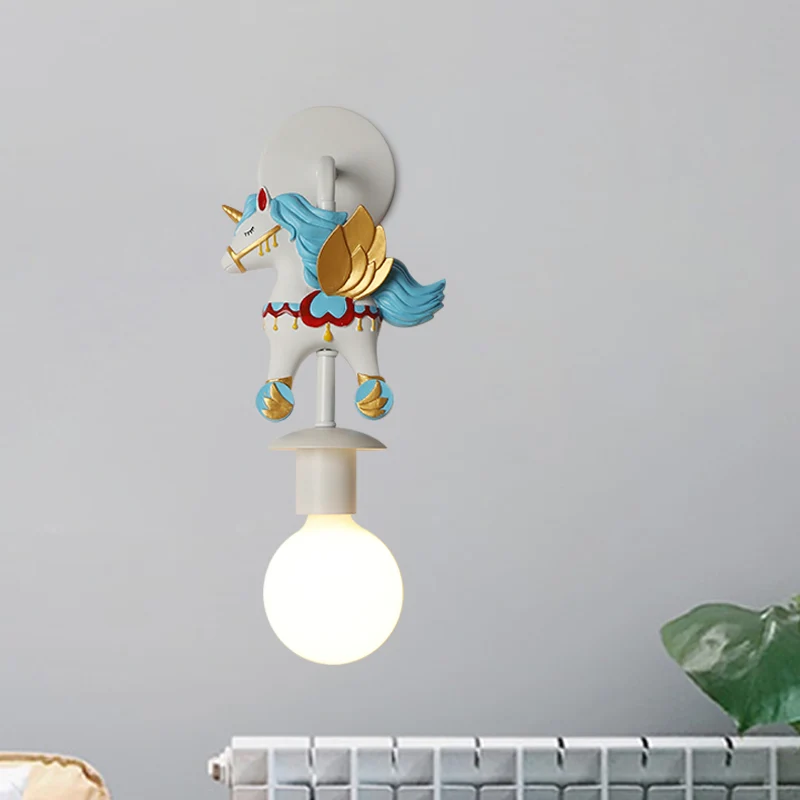 Prisma Unicorn Wall Lighting Kids Resin 1 Bulb Pink/Blue Wall Light Fixture Globe Glass Shade Pink