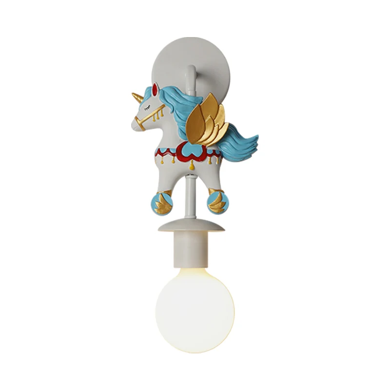 Prisma Unicorn Wall Lighting Kids Resin 1 Bulb Pink/Blue Wall Light Fixture Globe Glass Shade Pink