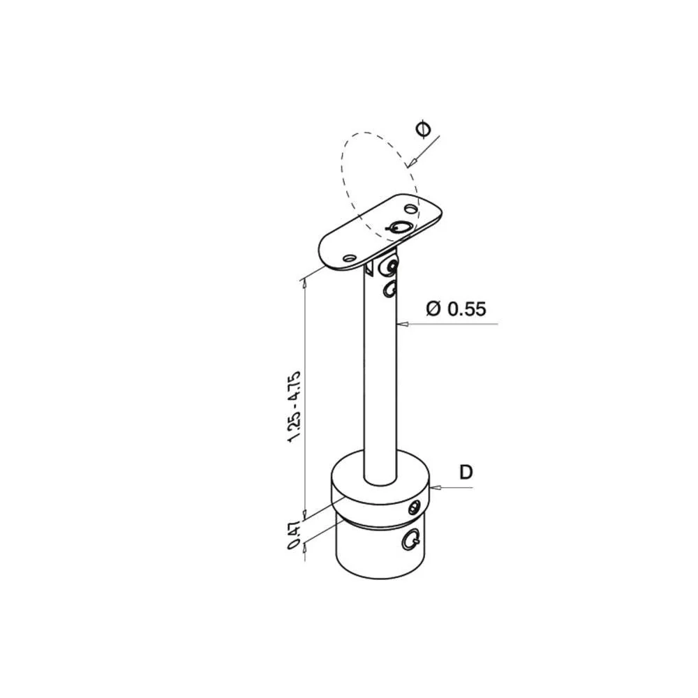 Q-railing Round Profile Baluster Bracket Round Handrail Tubing aanpasbaar Saddle Angle) (2" Saddle) (1-1/2" Handrail)