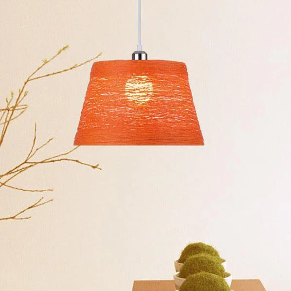 Rattan Trapezoid Hanging Pendant Lamp Rustic One Head Suspension Lighting Red/Orange/White/Brown/Begie Brown