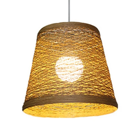 Rattan Trapezoid Hanging Pendant Lamp Rustic One Head Suspension Lighting Red/Orange/White/Brown/Begie Brown