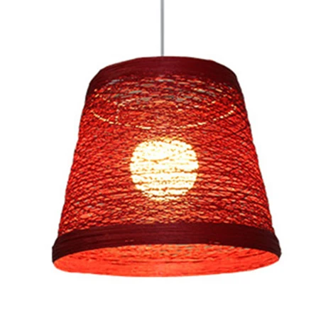Rattan Trapezoid Hanging Pendant Lamp Rustic One Head Suspension Lighting Red/Orange/White/Brown/Begie Brown