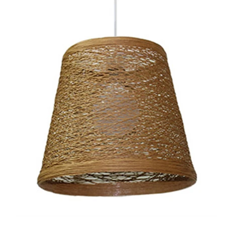 Rattan Trapezoid Hanging Pendant Lamp Rustic One Head Suspension Lighting Red/Orange/White/Brown/Begie Brown