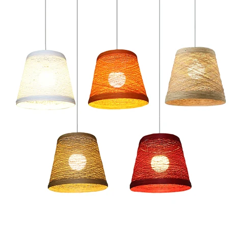 Rattan Trapezoid Hanging Pendant Lamp Rustic One Head Suspension Lighting Red/Orange/White/Brown/Begie Brown