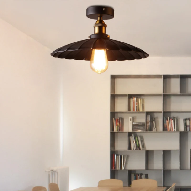 Ravenzwart Shaded Semi-Flush Ceiling Light Vintage Metal 1-Light Kitchen Flush Mount Light Fixture Black