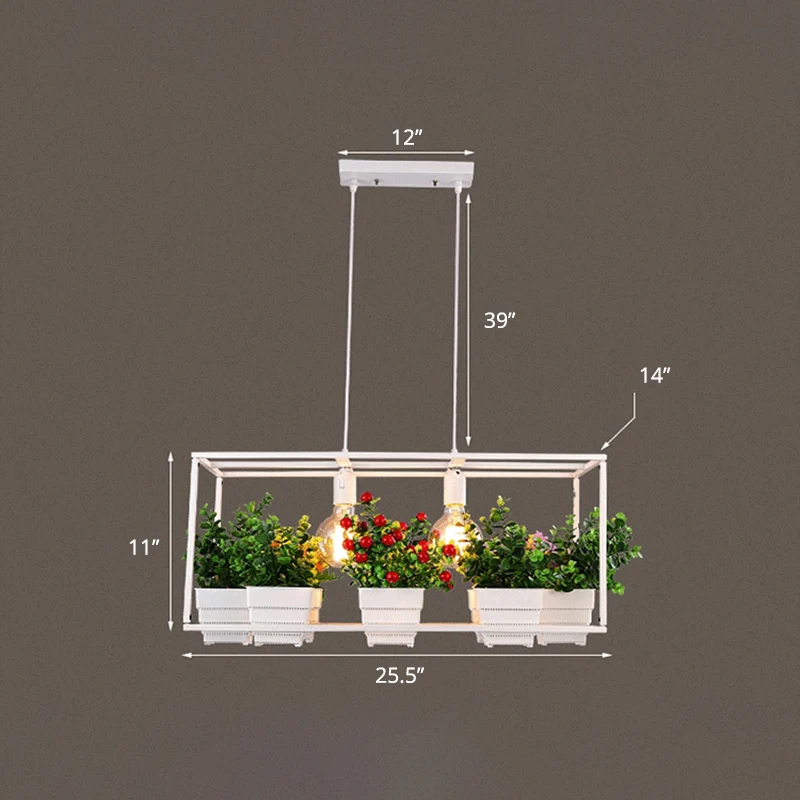 Rechthoekige restauranteilandlamp Decoratieve metalen 2-koppige hangende hanger met kunstmatige bonsai