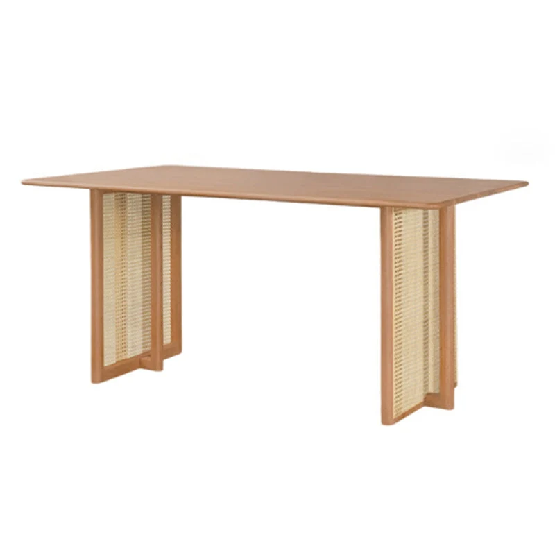 Rectangle Brown Dining Table Uni Wood Dining Table Double Pedestal Base 47