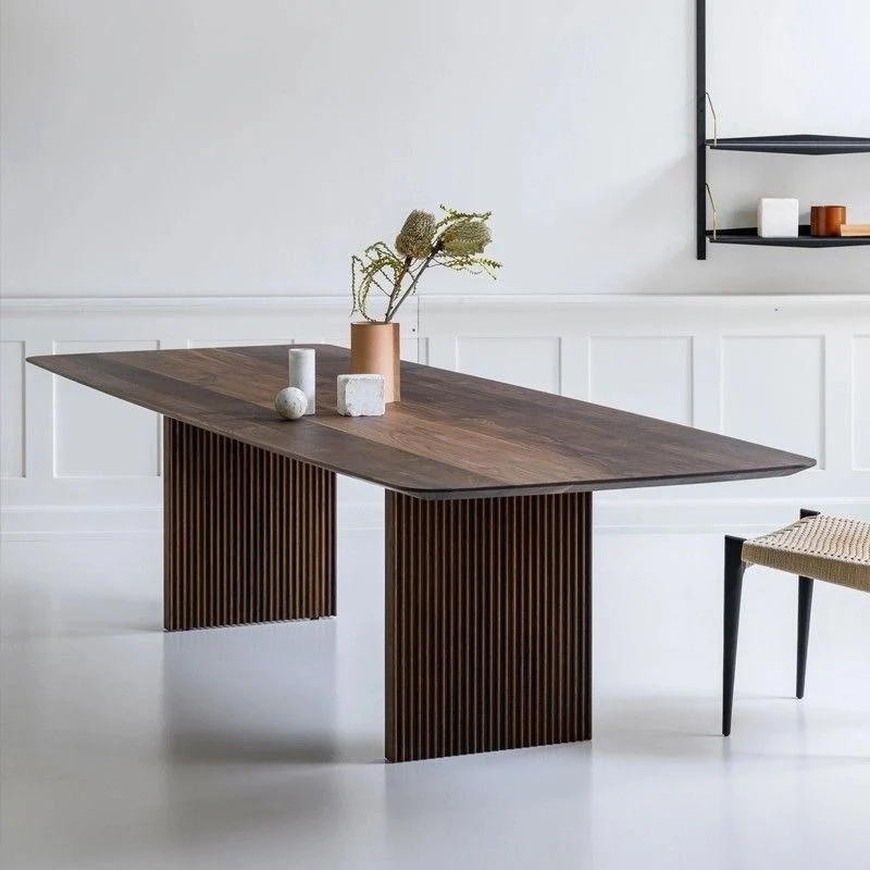 Rectangle Casual Dining Table Wood Color Duo Pedestal Solid Wood 55