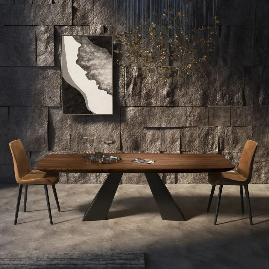 Rectangle Dining Table Industrial Style Tweevoudig Pedestal Base Table Dining Room 55