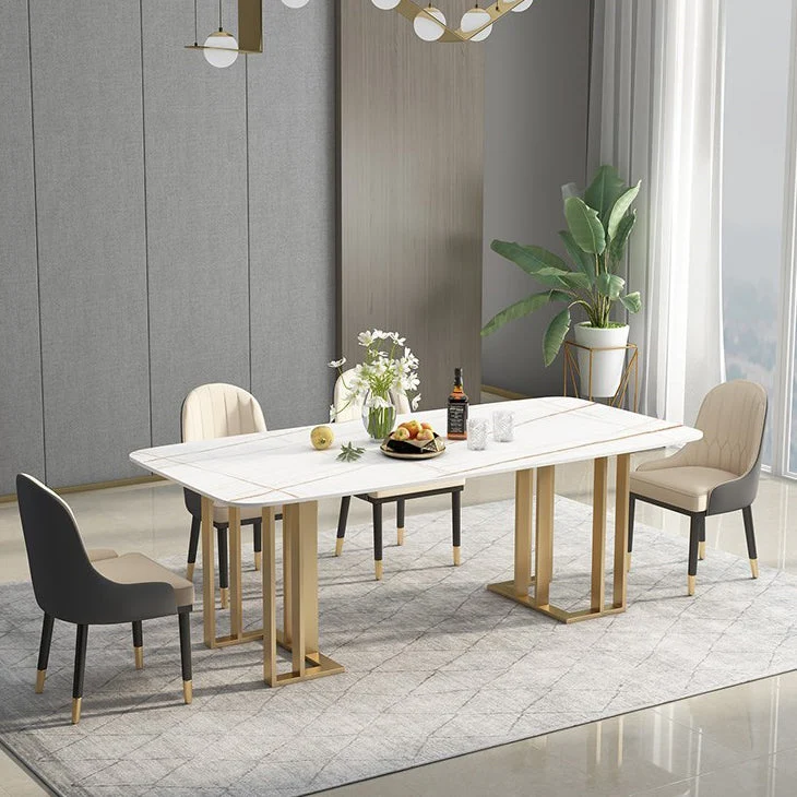Rectangle Double Pedestal Luxe Table Sintered Stone Fixed Table Kitchen Black