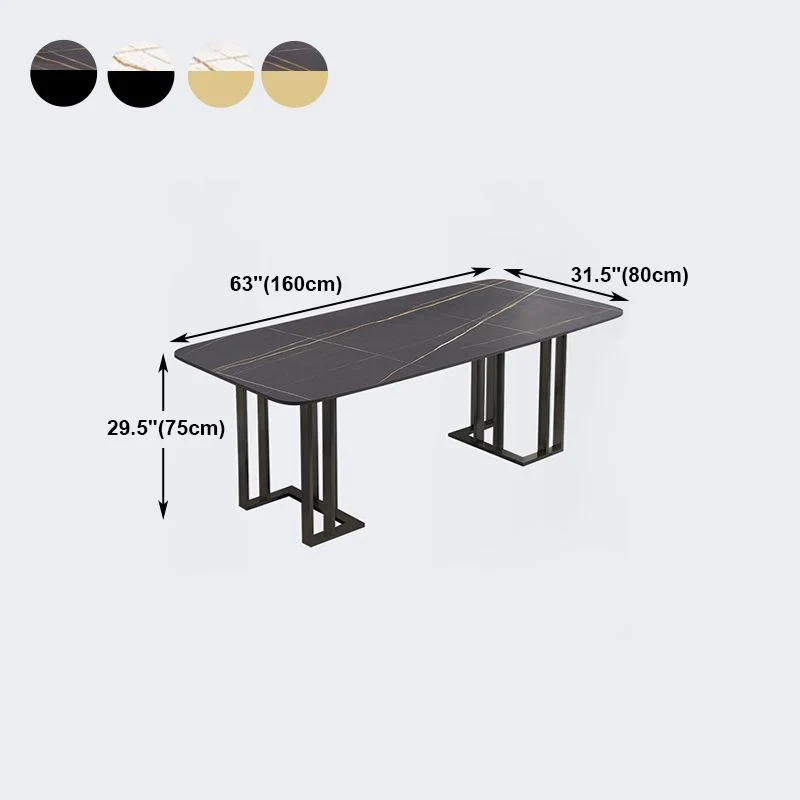 Rectangle Double Pedestal Luxe Table Sintered Stone Fixed Table Kitchen Black