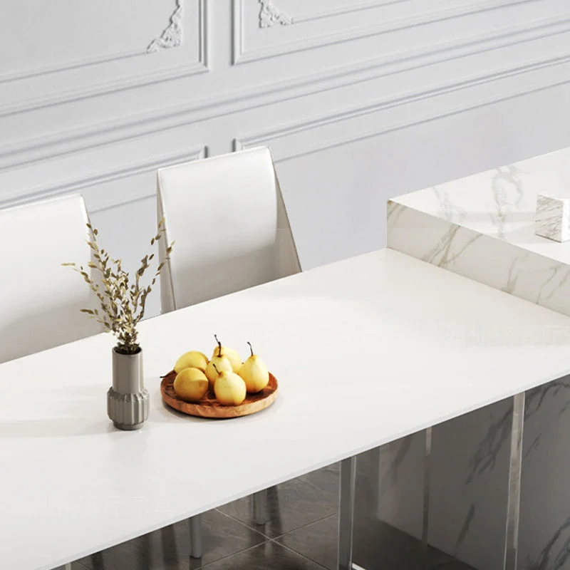 Rectangle Double Pedestal Table Modern Dining Table Kunststof glas Base Table Home White