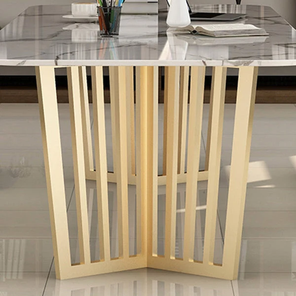 Rectangle Sintered Stone Sneeuwwit Dining Table Glam Double Pedestal Table Dining Room 47