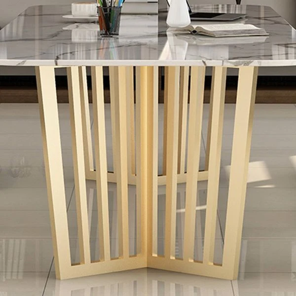 Rectangle Sintered Stone Sneeuwwit Dining Table Glam Double Pedestal Table Dining Room 47