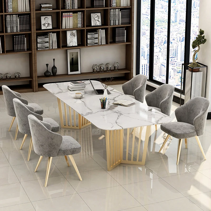 Rectangle Sintered Stone White Dining Table Glam Dubbel Pedestal Table Dining Room 47