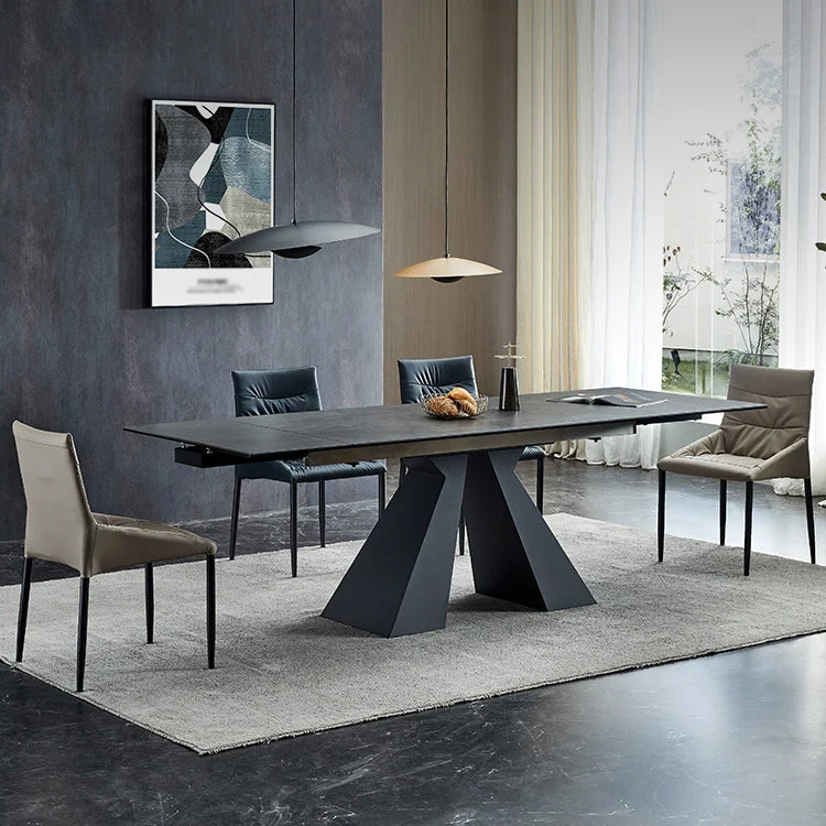 Rectangle Traditional Luxury Dining Table Grey Sintered Stone Table Tweemaal Pedestal 55
