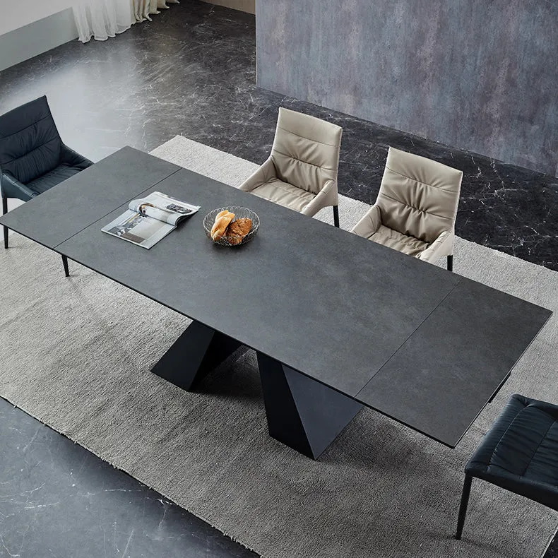 Rectangle Traditional Luxury Dining Table Grey Sintered Stone Table Dubbel Pedestal 55