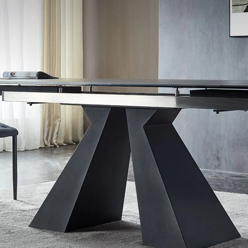 Rectangle Traditional Luxury Dining Table Grey Sintered Stone Table Dubbel Pedestal 55